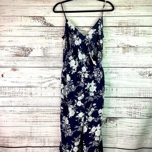 TIMING SIZE M NAVY BLUE FLORAL JUMPSUIT ROMPER PANTS WIDE LEG SPRING SUMMER
